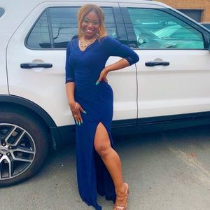 Navy Blue Elegant Dress w/ Slit